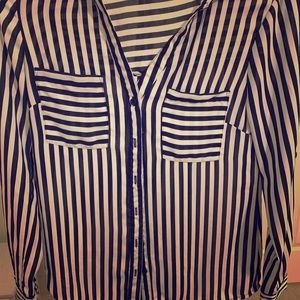 My Michelle black and white striped button up top